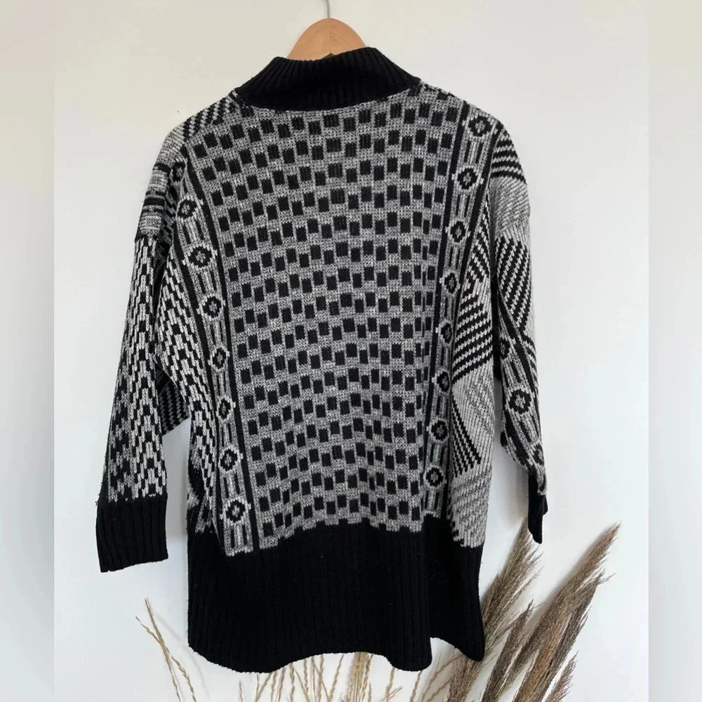 Vintage Grandpa Chunky Knit Button Cardigan Black Gray Size L - Picture 5 of 6